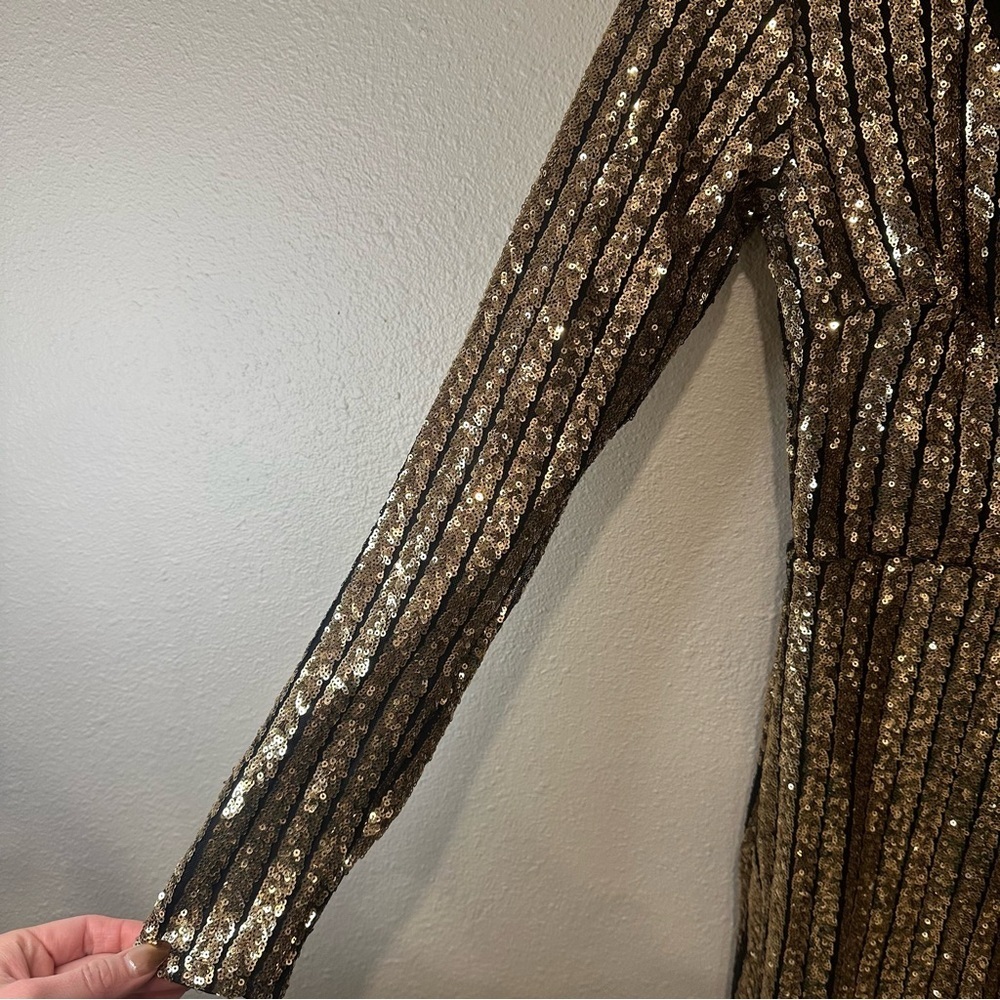 Lulu's Party Starts Now Shimmering Gold Sequin Long Sleeve Dress - Picture 4 of 11